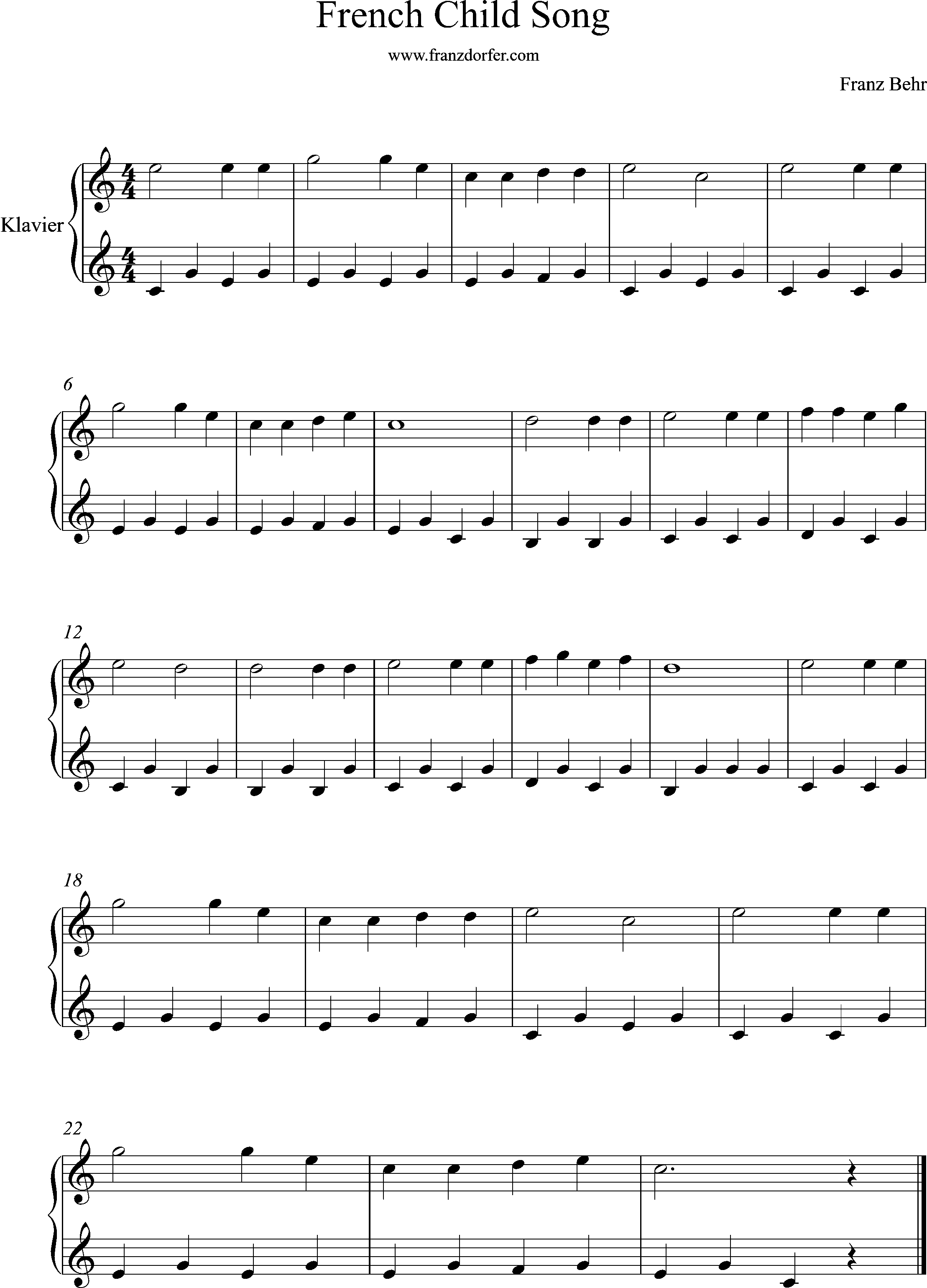 klaviernoten, F. Behr, French Childrens Song
